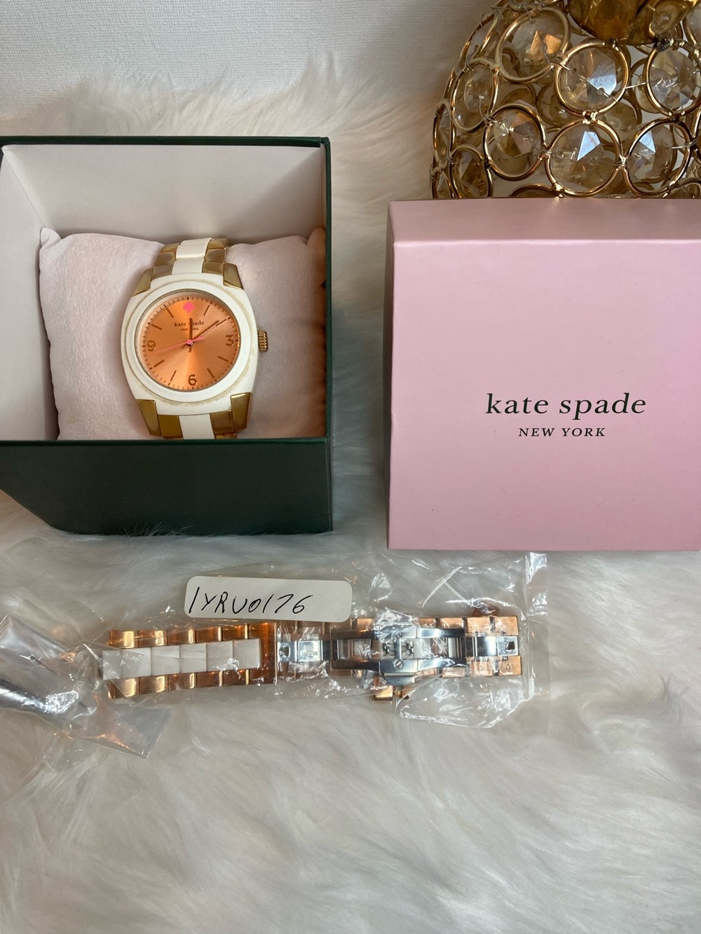 🩷💛 kate spade Rose Gold and White Link Bracelet Watch with New Replacement Band
